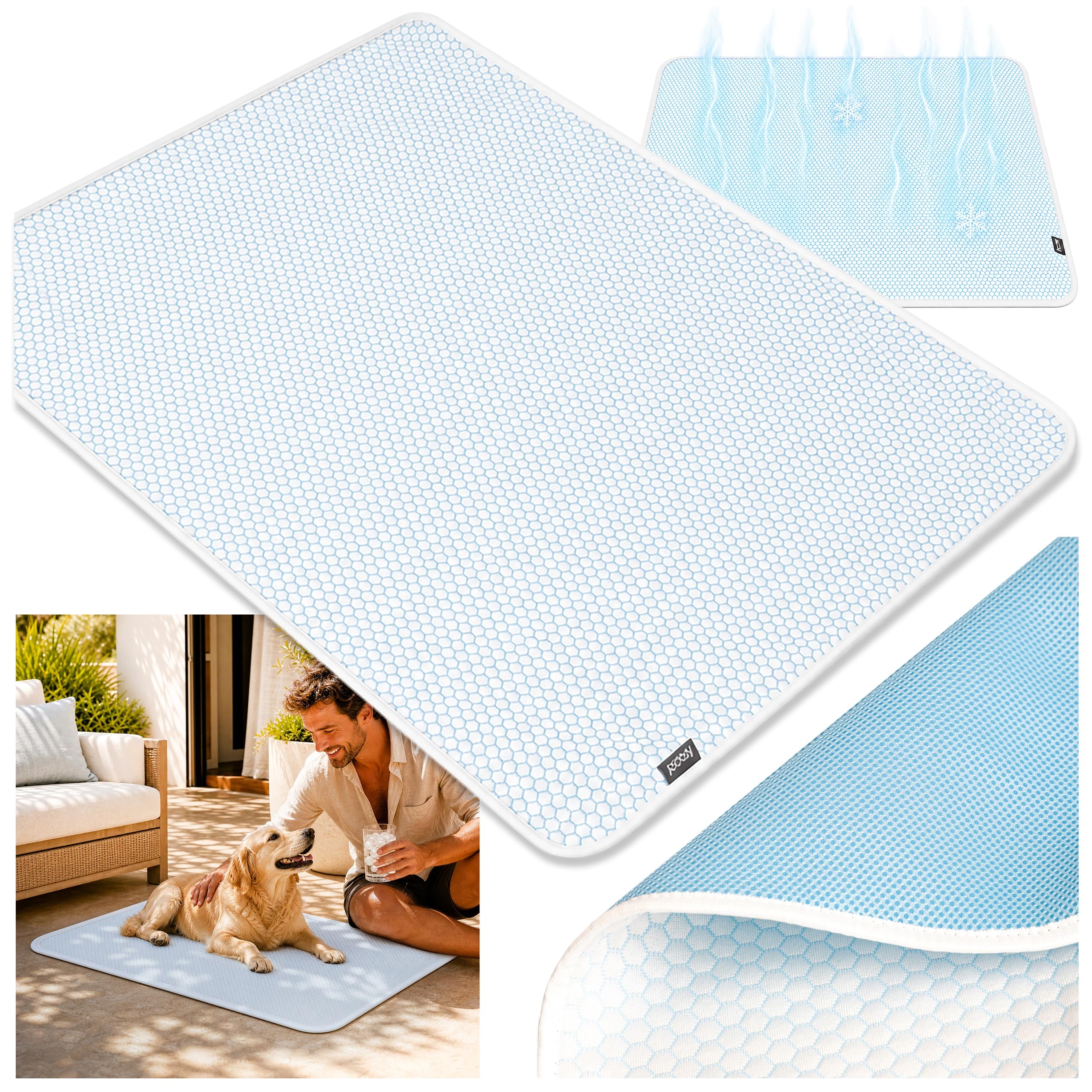 PillowPrim Tapis rafraîchissant imperméable pour chien – Couverture auto-rafraîchissante avec dessous en tissu espacé respirant, facile d'entretien et polyvalent