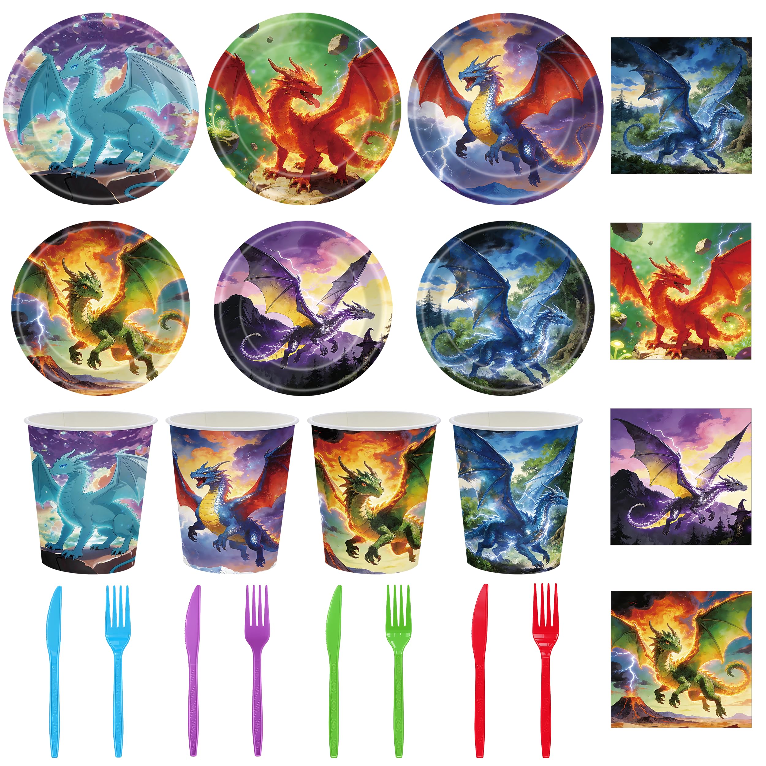 Photo 1 of UBGKCJSJ Dragon Party Supplies Set for 24 Guests