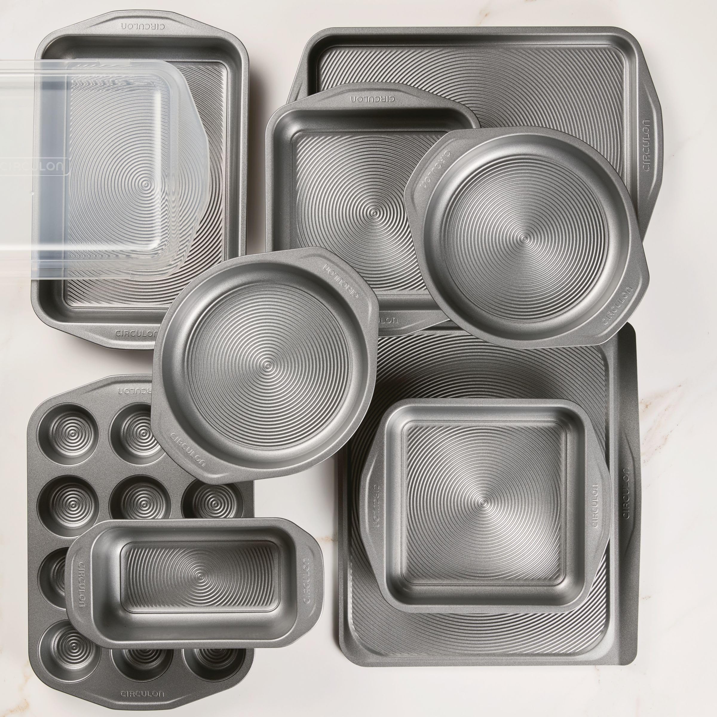 Circulon Total Antihaft-Backformen-Set mit Antihaft-Brotform, Keksblech, Backform, Backblech, Kuchenform und Muffin-/Cupcake-Form, 10-teilig, Grau
