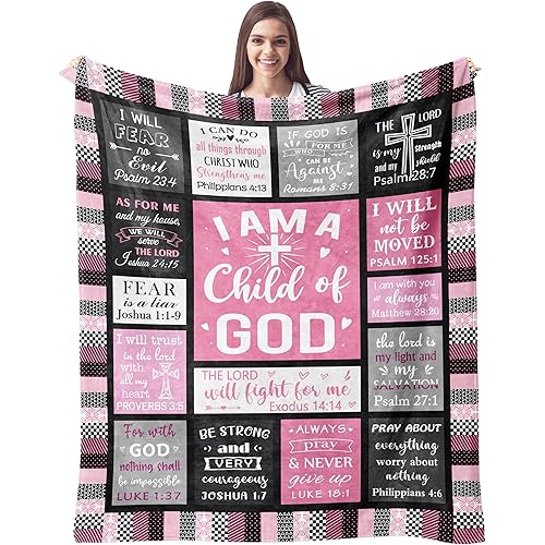 CUJUYO Christian Gifts for Women Blanket 80"x60" - I Am a Child of God Blankets - Inspirational Religious Catholic Spiritual Christmas Birthday Gifts for Women