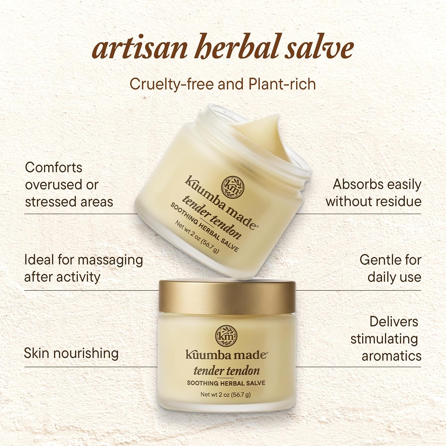 Kuumba Made Tender Tendon Herbal Salve, Comforting Balm with Arnica, Comfrey & Botanical Oils, 2 Oz