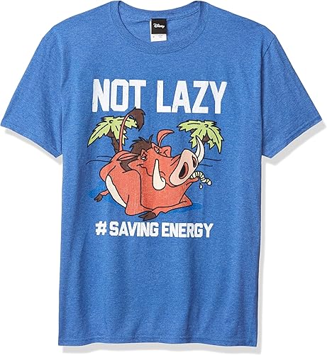 Disney - Not Lazy Men's Crew Neck T-Shirt Retro Heather Royal 2XL
