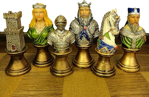 Miniatura 3 de HPL Medieval Times Busts Painted Knights Juego de ajedrez con tablero de fortaleza de castillo de 17 pulgadas