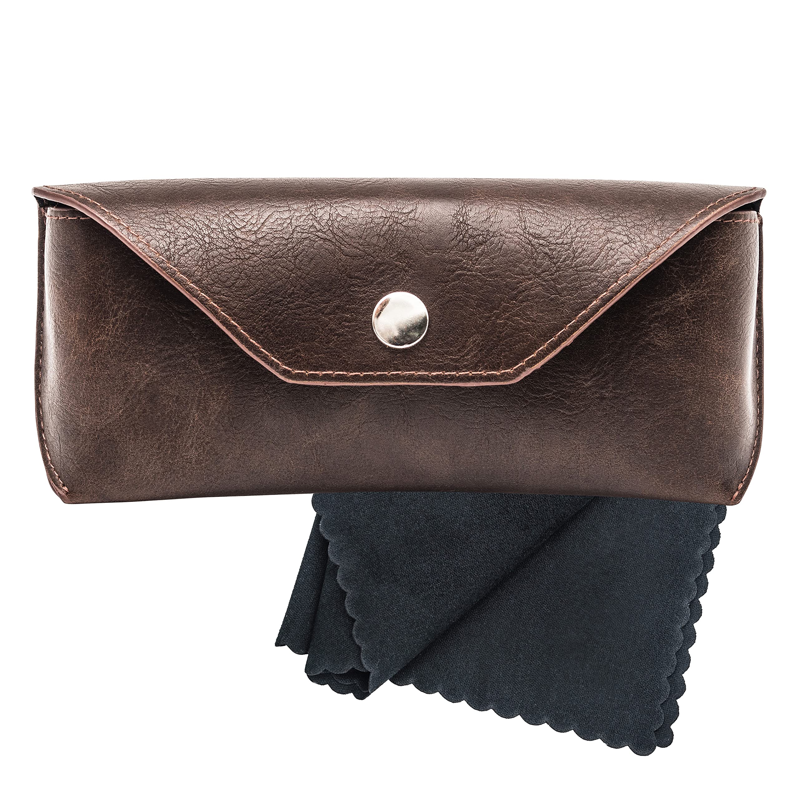 Noble Pack Unisex Dark Brown Large Pu Leather Glasses Case Holder With Microfiber Cleaning Cloth - Premium Eye Glass Carry Case For Protection - Perfect For Eyeglasses And Sunglasses (Chocolate Brown)