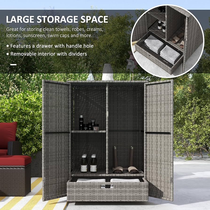 Poolside Towel Rack Outdoor Towel Valet Caddy, Covered Poolside