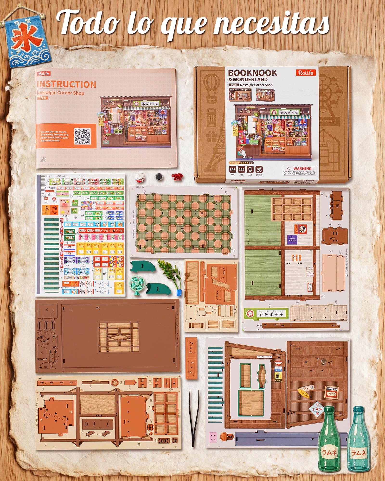Rolife Book Nook Japan Nostalgic Corner Shop, DIY Miniature House con LED