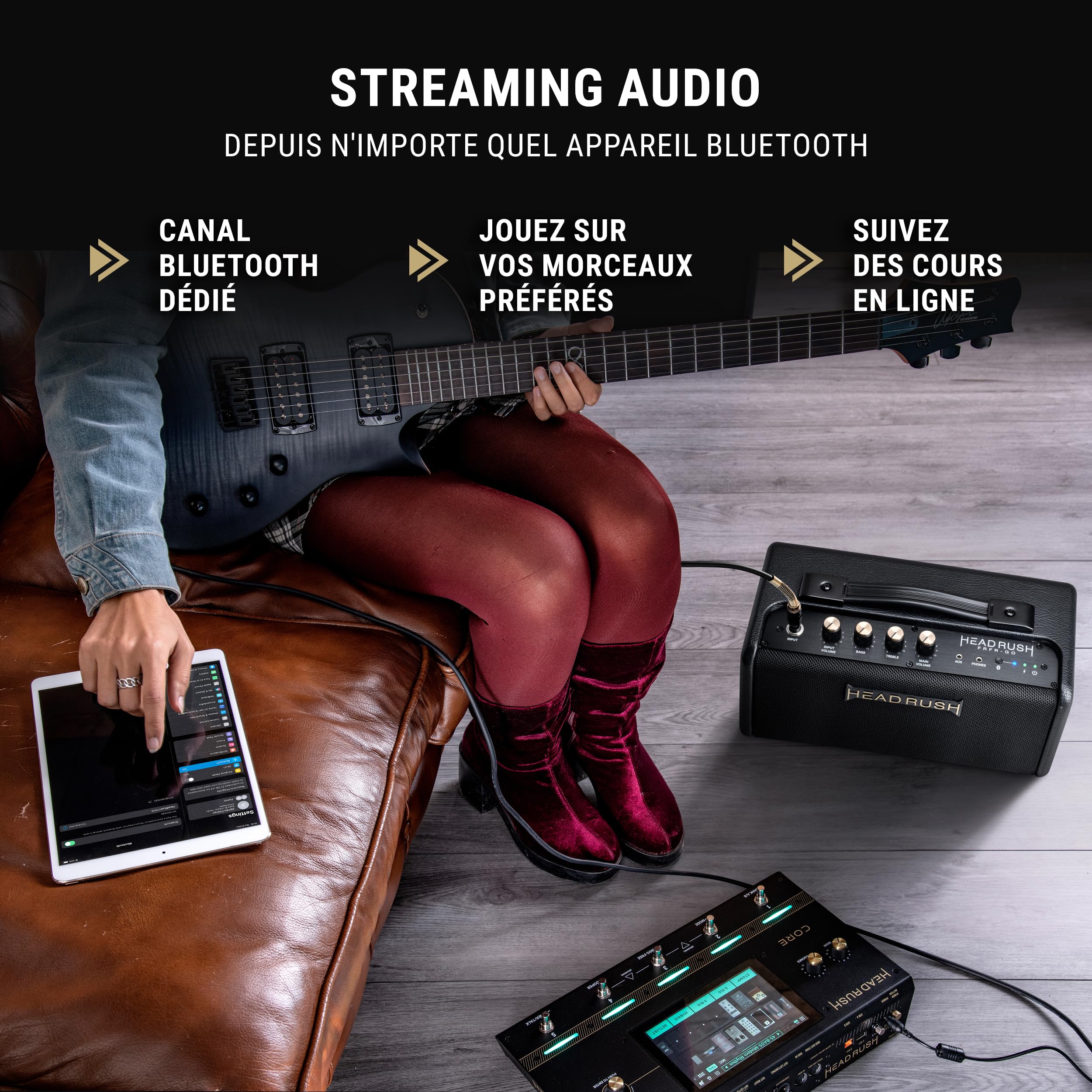 HeadRush FRFR-GO Amplificateur 30W pour Guitares à Double Haut-Parleurs 3", Bluetooth et Batterie pour Pédales Multi-Effets et Modélisation d'amplis