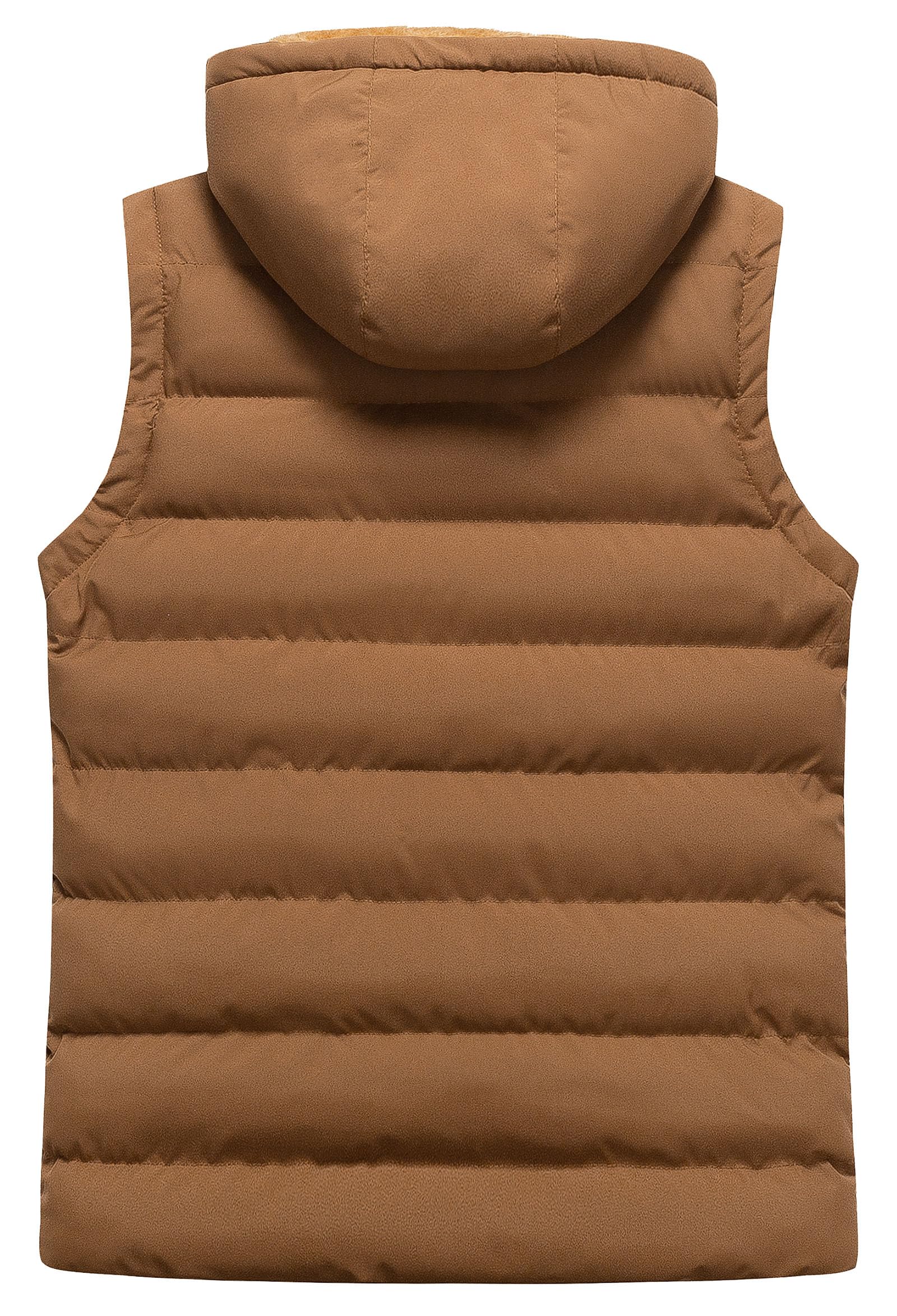 Chrisuno Gilet invernale da uomo, leggero, caldo, senza maniche, foderato in pile, trapuntato, con cappuccio rimovibile