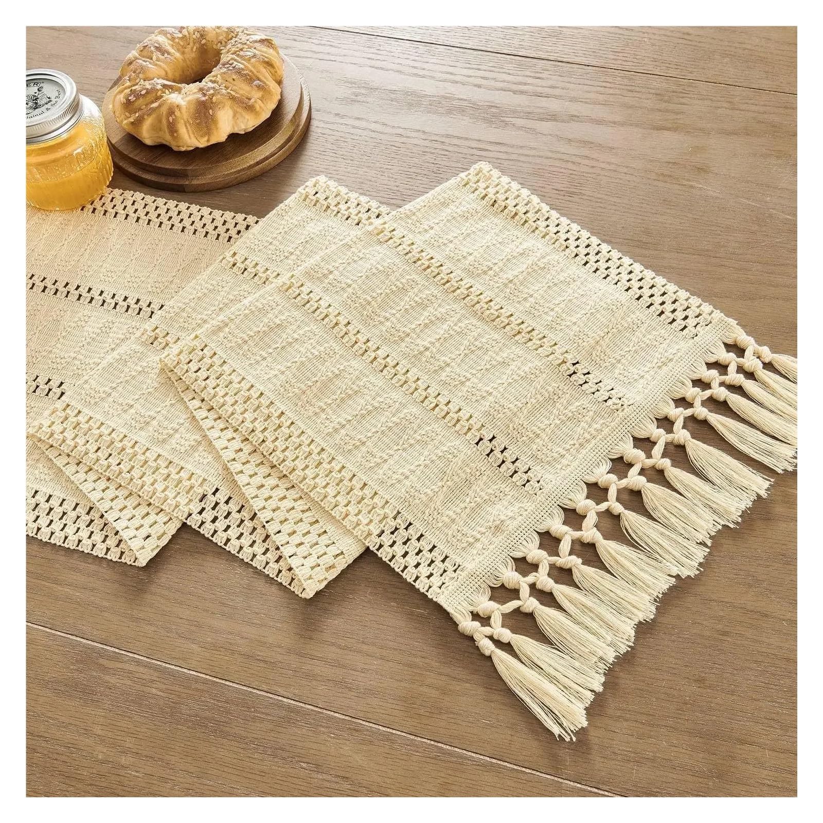 Runner da tavola con frange Runner da tavolo beige con nappe, runner intrecciato, rustico fattoria for cucina, pranzo, arredamento for la casa(Pink,30x275cm)