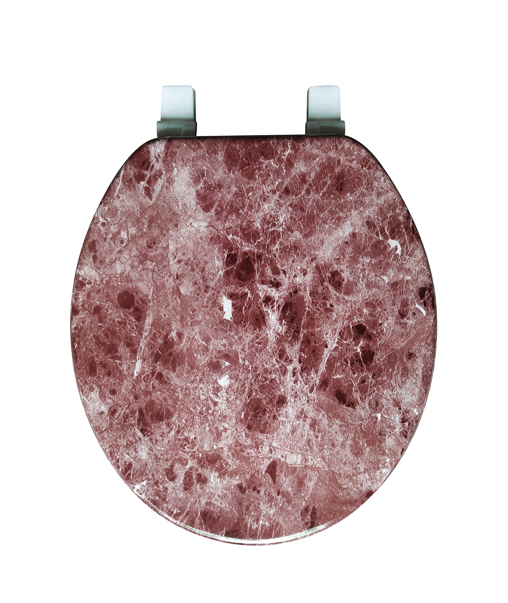 Dream Bath Heavy Duty Round Toilet Seat with non-slip seat and quick-attach easy install hardware, Marbleized Wood Burgundy