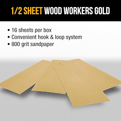Miniatura 4 de Dura-Gold Hojas de papel de lija dorado de 12 hoja, grano 800 (caja de 16)  Carpintería para muebles de madera  Hojas de soporte de gancho y bucle