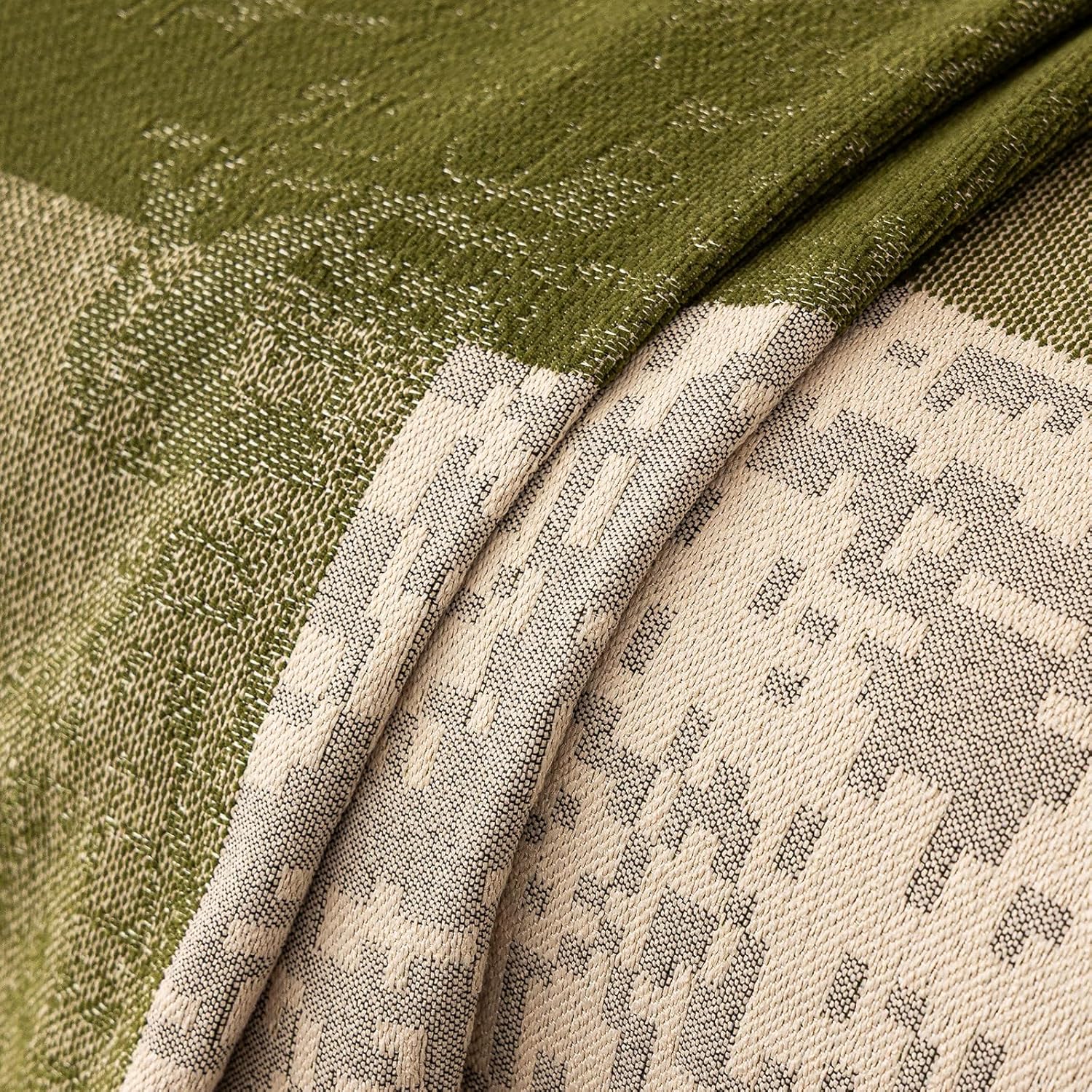 DREAMINGO Vintage Boho Couch Cover Abstract Farmhouse Style Sofa Covers Green Beige Patchwork Couch Cover Blanket Multi-Texture Chenille Couch Covers Washable Furniture Protector 71"x150"