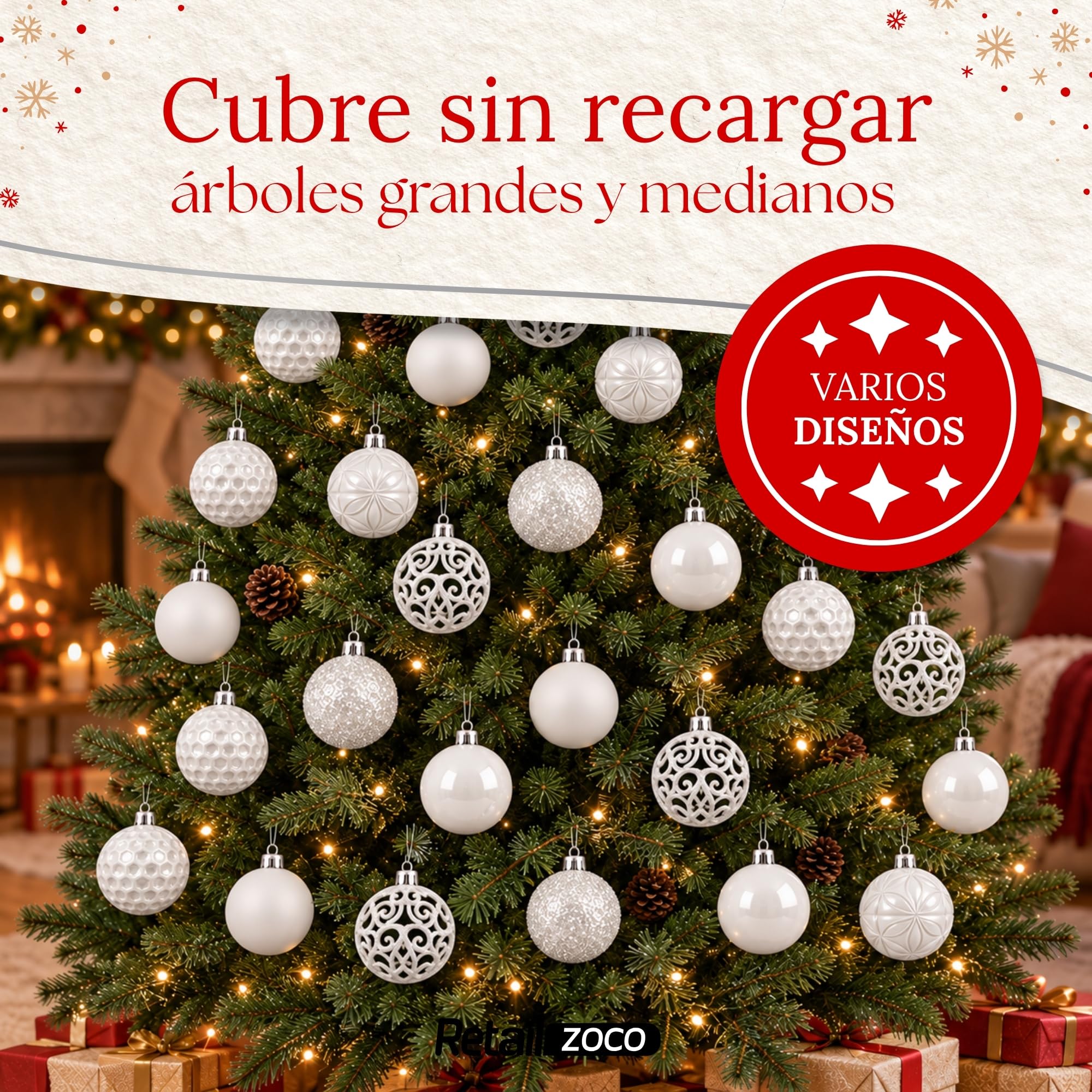 Bolas de Navidad, Adornos Arbol Navidad, 37 Piezas, Blanco - imagen 5