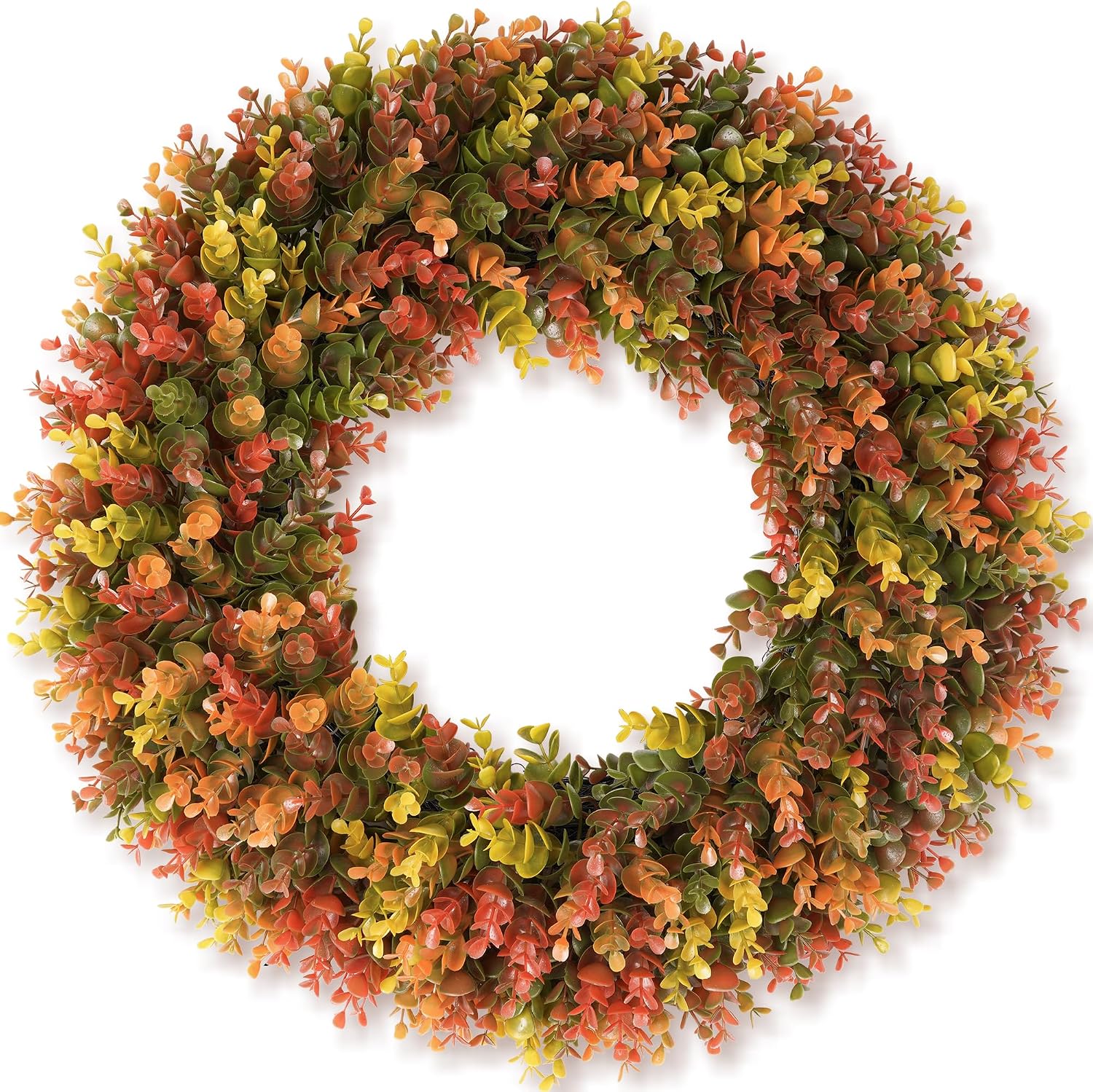 DDHS 20" Fall Boxwood Wreath for Front Door, Artificial Autumn Wreath with Detachable Hello Sign, Foldable Waterproof and UV Resistant DIY Wreath for Indoor/Outdoor Porch, Window Thanksgiving Decor
