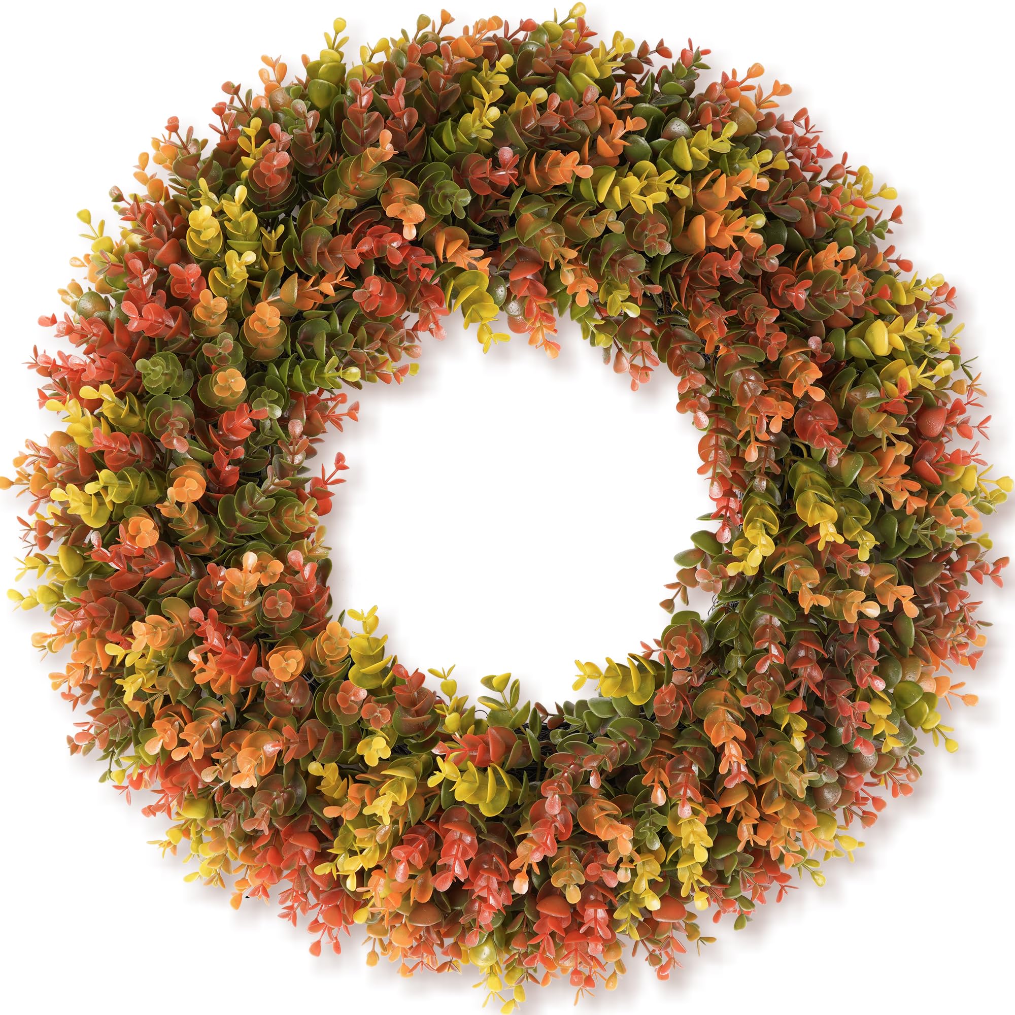 DDHS 20" Fall Boxwood Wreath for Front Door, Artificial Autumn Wreath with Detachable Hello Sign, Foldable Waterproof and UV Resistant DIY Wreath for Indoor/Outdoor Porch, Window Thanksgiving Decor
