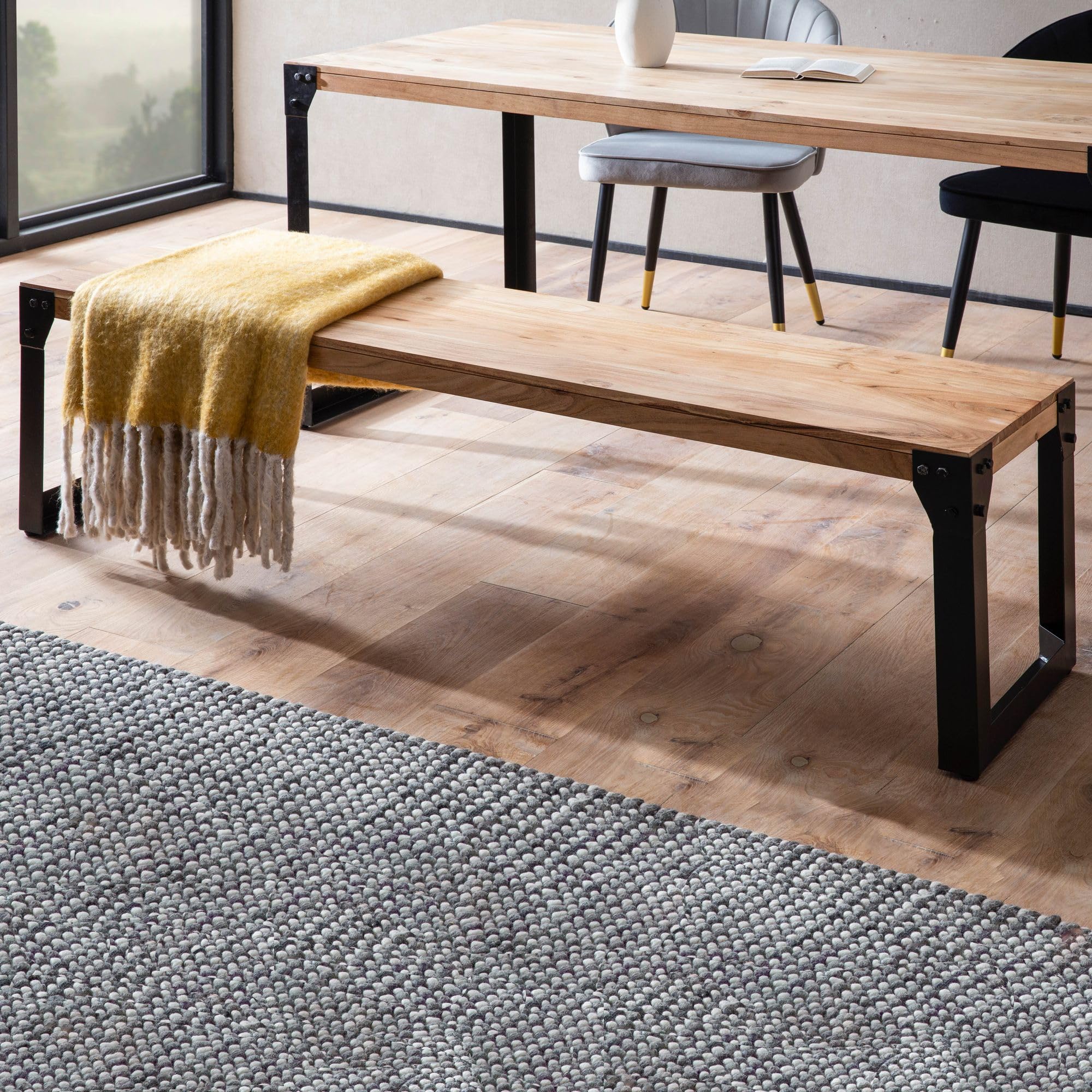 FineBuy Esszimmerbank 140 cm Akazie Massivholz Metall Industrial, Esstischbank Holzbank Massiv ohne Lehne, Küchenbank Essbank Modern, Sitzbank Esszimmer Braun