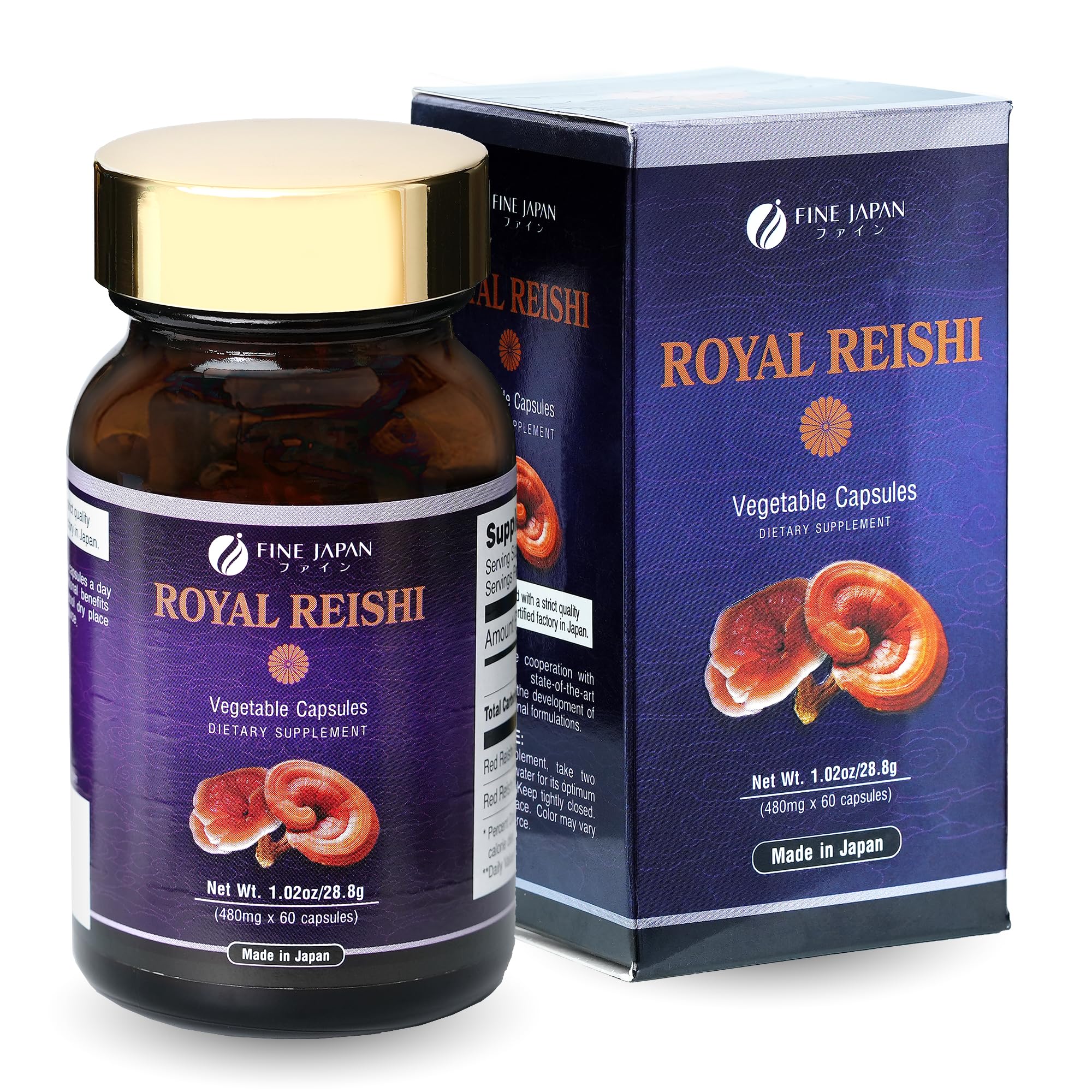 FINE JAPAN Organic Reishi Mushroom Capsules-Organic Mushroom Extract Supplement to Boost Your Immune System Health Dynamic Mushroom - 60 Capsules