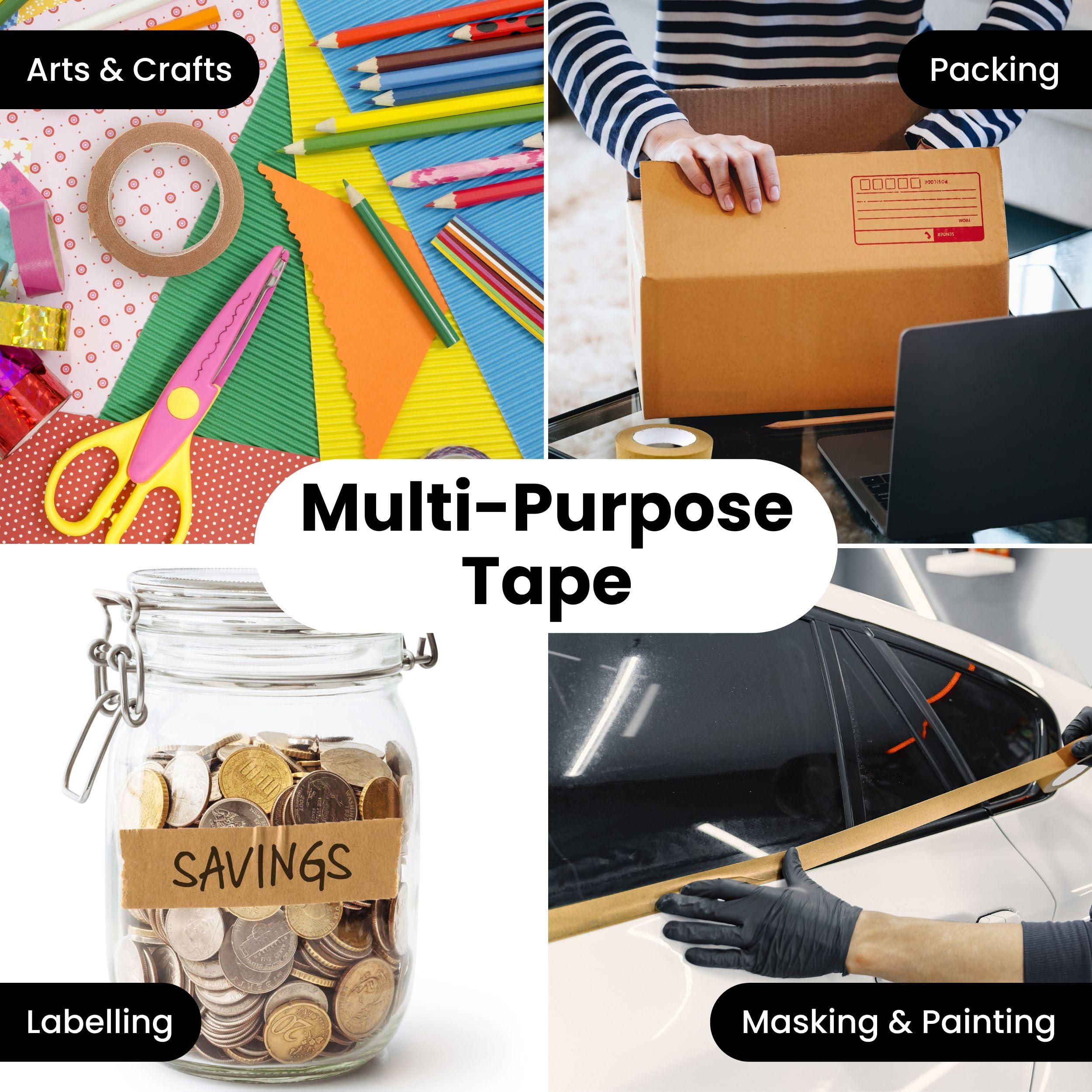 Nastro Imballaggio Marrone Kraft 24mm X 50m - 2 Rotoli Resistente E Scrivibile Per Pacchi