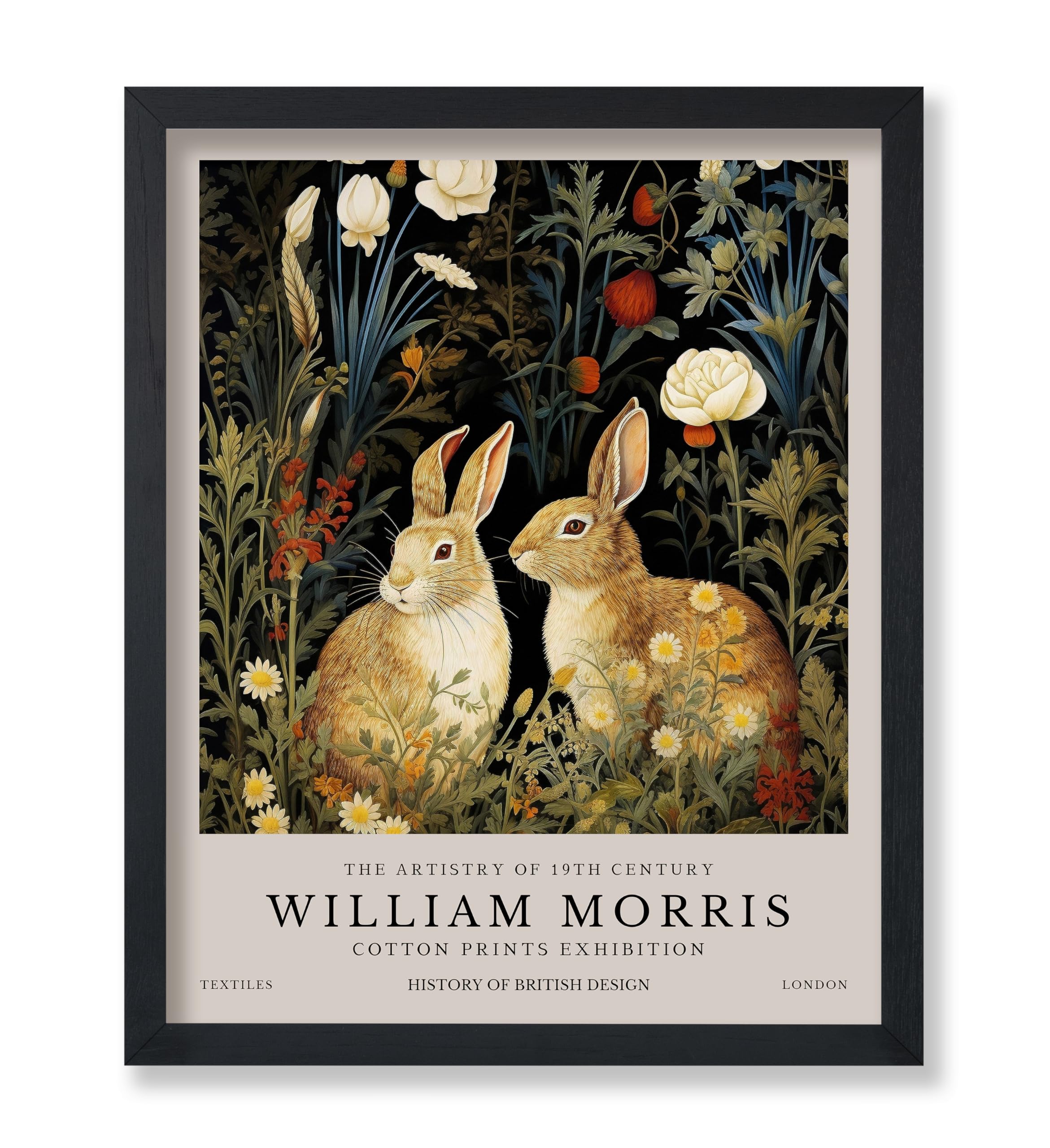 Poster Master William Morris Art - Rabbit Couple Print - Bunnies Illustration - Botanical Design - Exhibition Piece - Animal Print - Forest Decor -