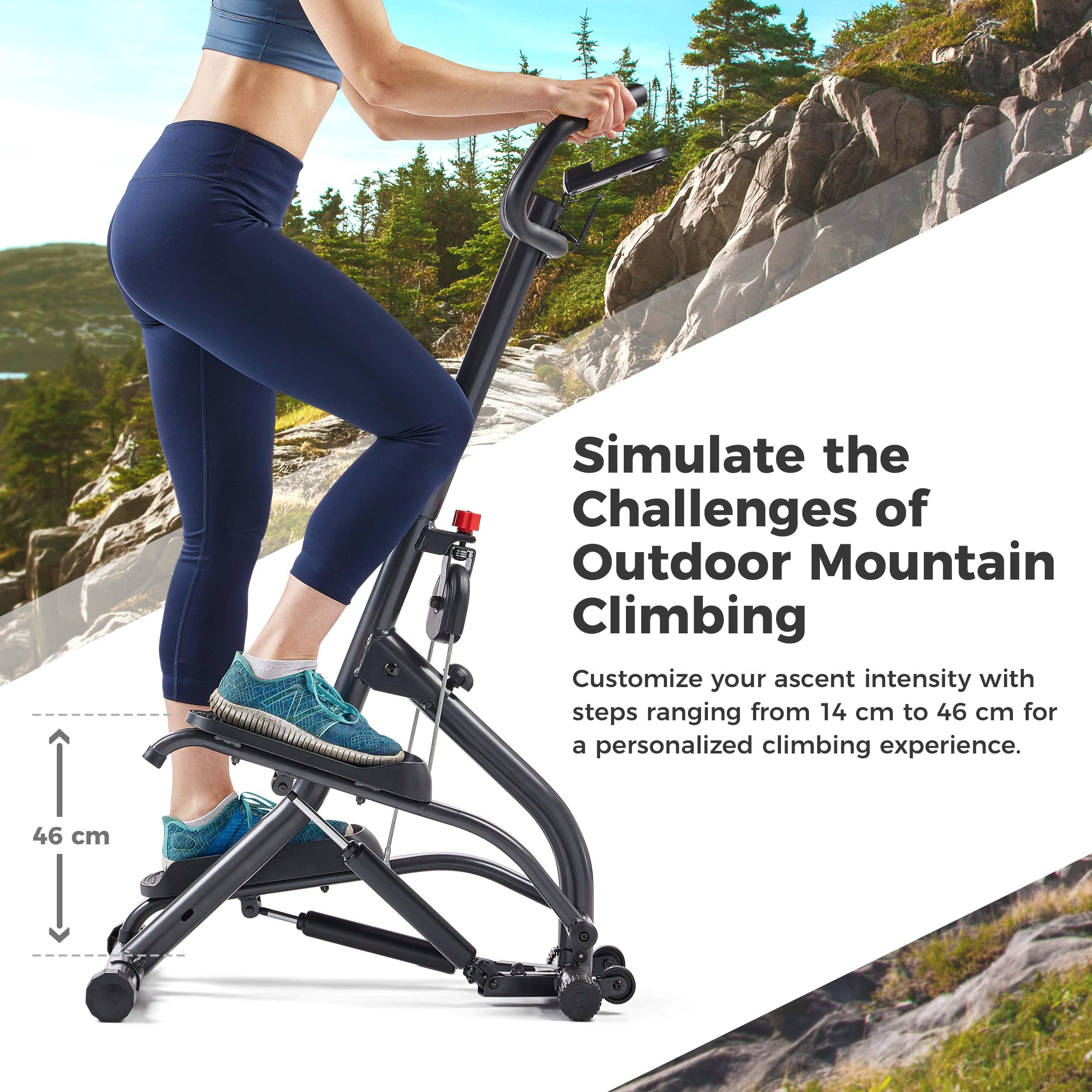 Sunny Health & Fitness Stair Stepper w/Handlebar, Height-Adjustable, Low-Impact Cardio Workout for Legs, Core and Glute, LCD Monitor, Optional SunnyFit® App Enhanced Connectivity