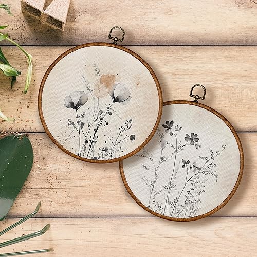 Miniatura 4 de KSDUT Arte de pared floral vintage de mediados de siglo, arte de pared botánico neutro para pared, lienzo para colgar, paisaje retro, flores