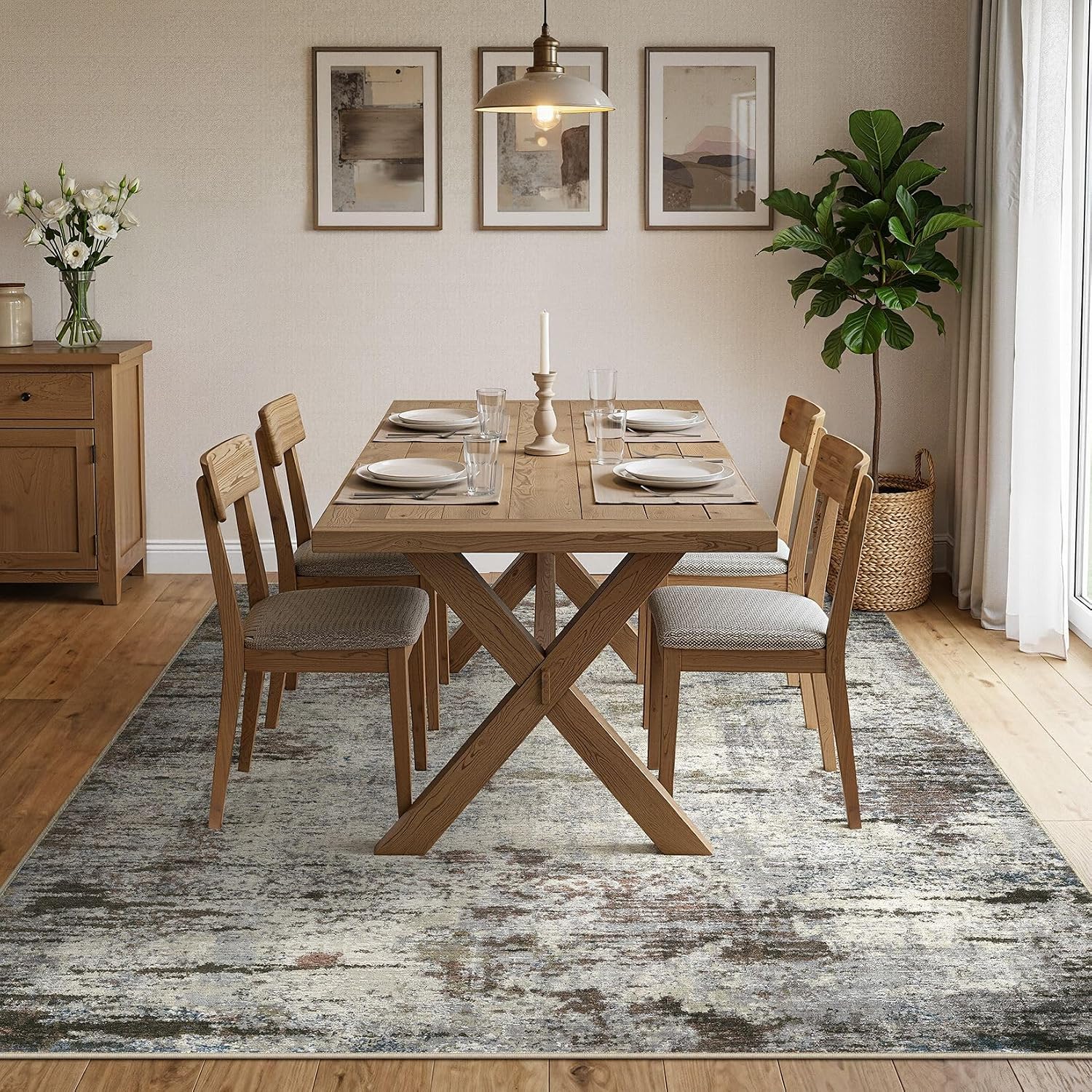  Area Rug Living Room Rugs - 5x7 Washable Large Soft Indoor Neutral Modern Abstract Low Pile Rug Carpet for Bedroom Dining Room Farmhouse Home Office - Brown Rust thumbnail