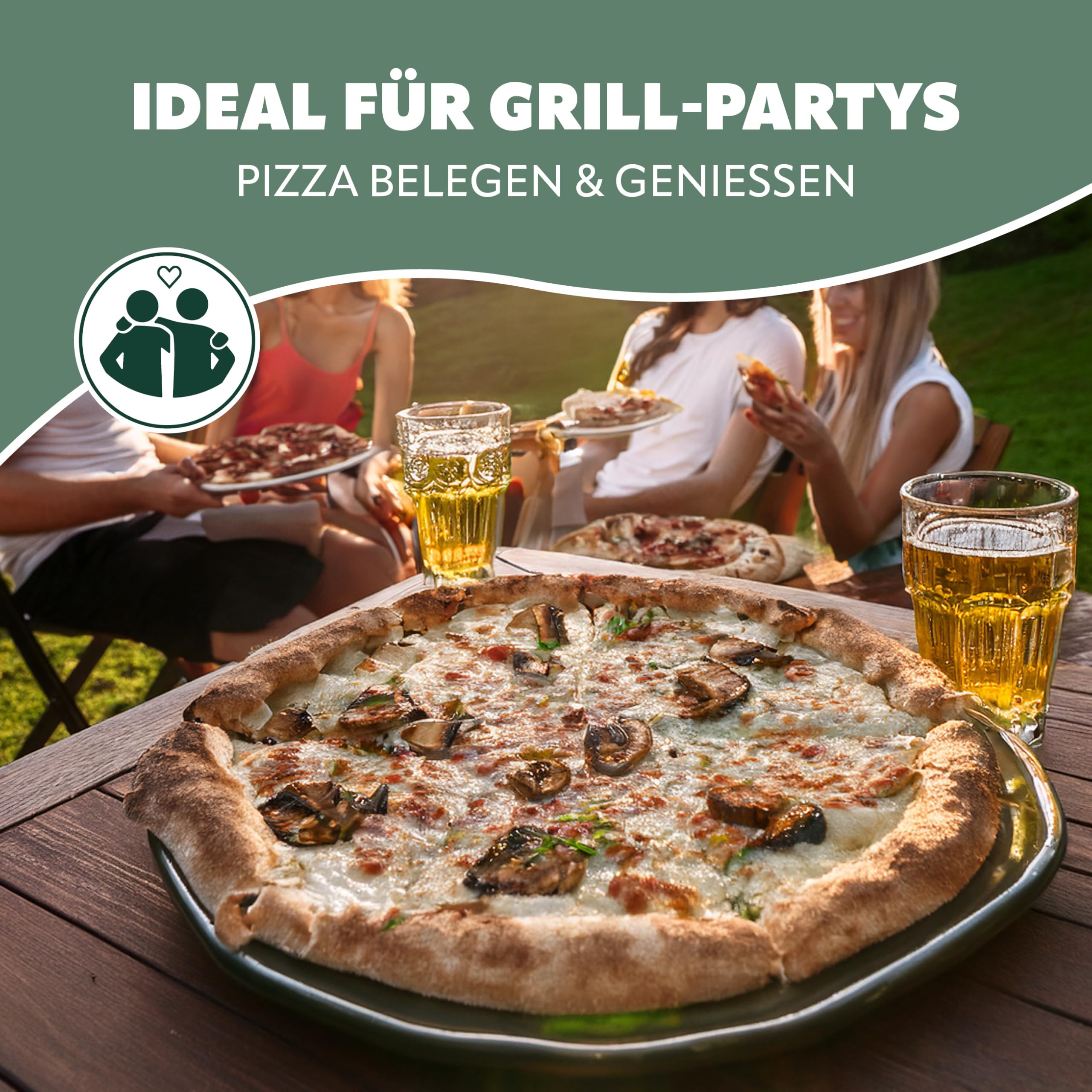 Bremermann Pizza-Aufsatz für Grills mit Thermometer, Schaufel und Pizzastein, 56 x 9 x 38 cm