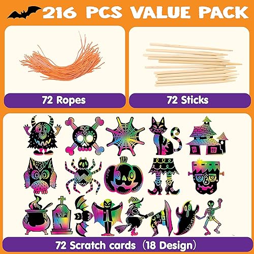 Miniatura 2 de JOYIN 72 piezas de manualidades de Halloween para niños, rascador de Halloween con 18 diseños para artes y manualidades, libro de actividades, dulce
