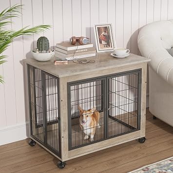 31.5Inch Dog Crate Furniture, Heavy Duty Wooden Dog Kennel,Indoor Pets Furniture Style Dog Cage 31.5Inch Grey