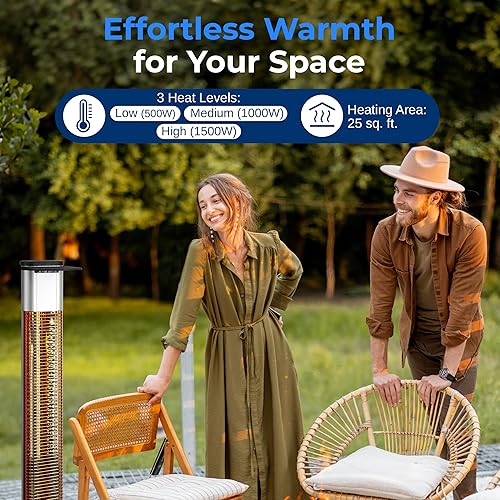 Miniatura 4 de SereneLife Calentador eléctrico para patio al aire libre, calefacción infrarroja de alta eficiencia de 1500 W, calentador de pie con control remoto