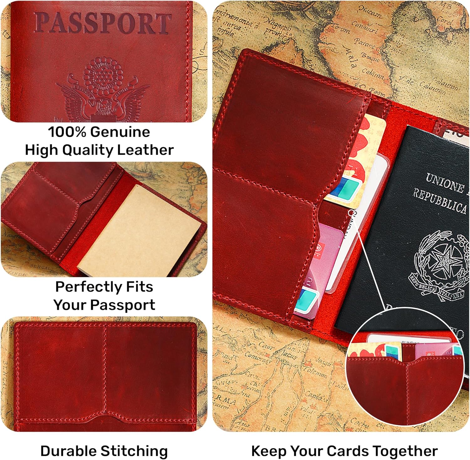HIFA Leather Passport Holder, Handmade Passport Cover with Card and Ticket Slot - Genuine Leather, Elegant Design, Easy Access - Passport Case, Passport Wallet, Passport Holder - Image 2