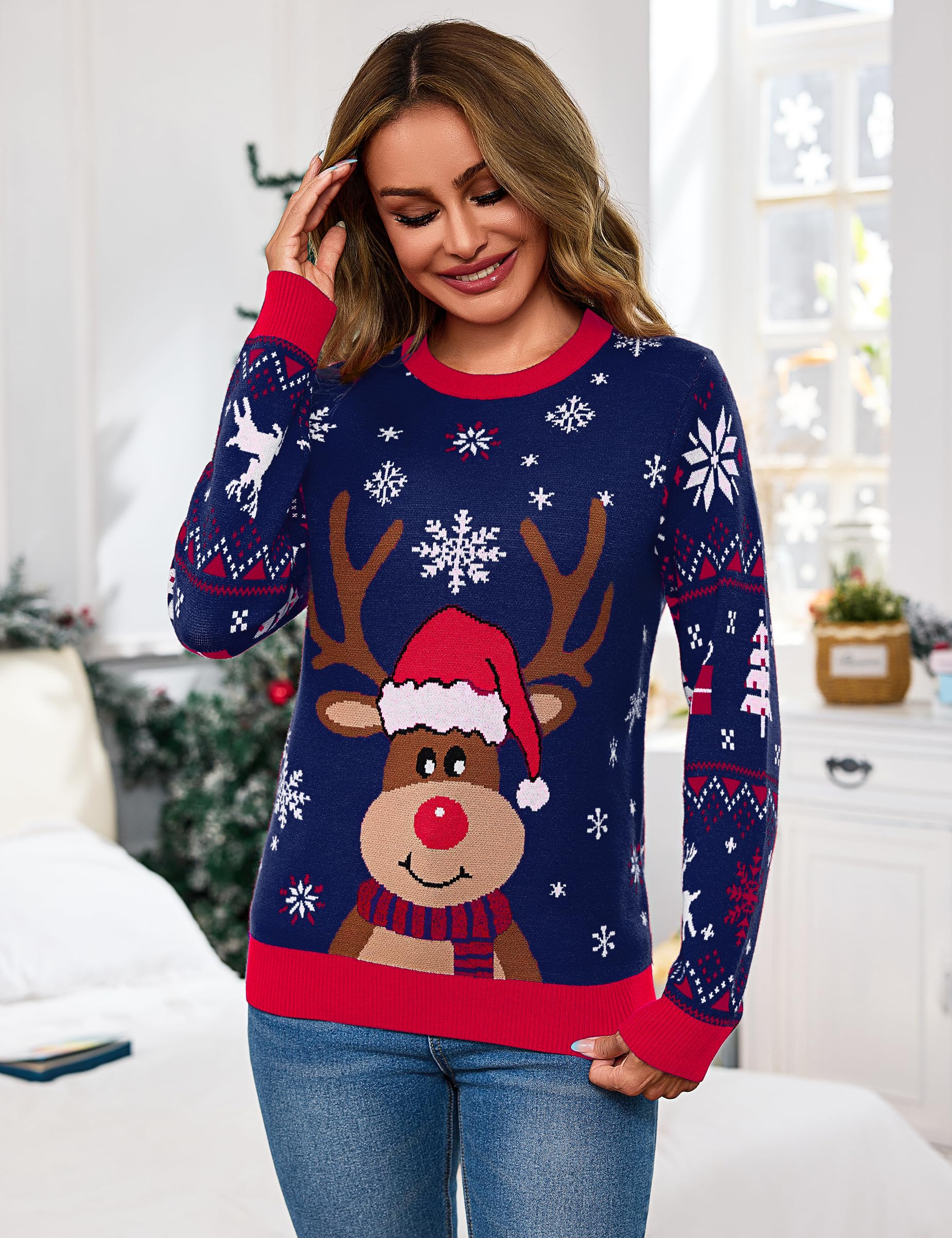 Aseniza Damski zimowy sweter świąteczny sweter świąteczny sweter świąteczny sweter brzydki świąteczny sweter