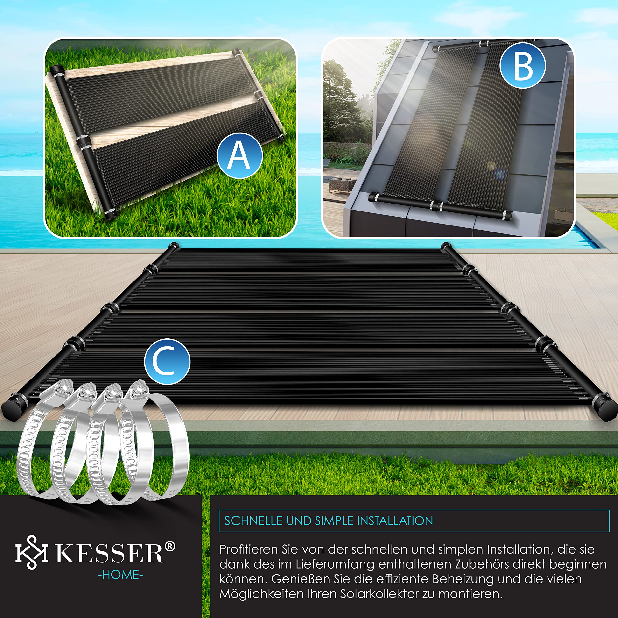 KESSER® Calentador Solar para Piscinas, Calentador de Agua, Calentador Solar para Piscinas l Se Puede Ampliar según Las Necesidades l Plástico Resistente a los Rayos UV, 500 x 140 cm