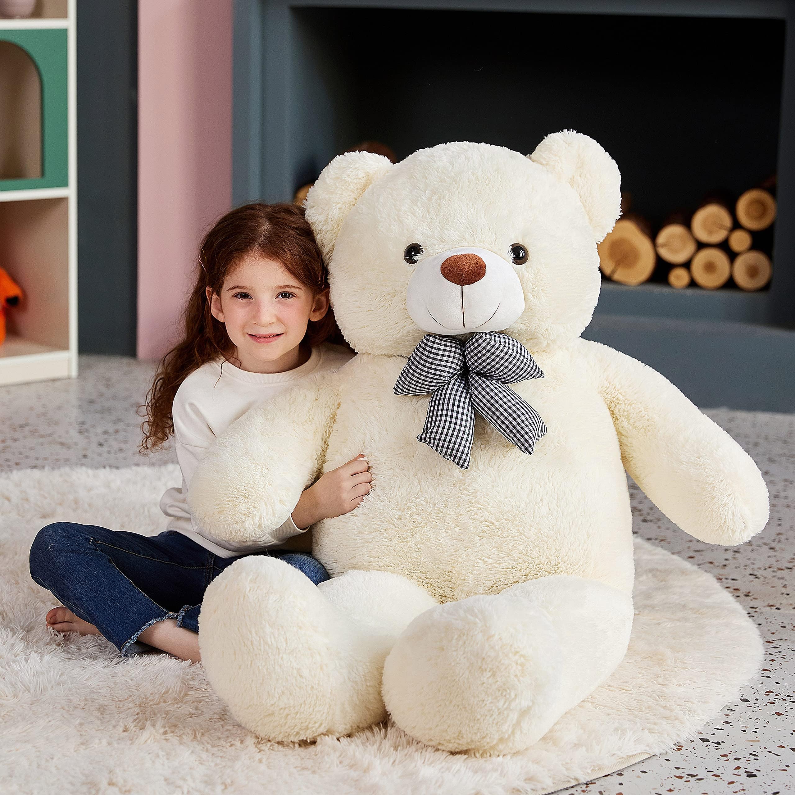 EARTHSOUND Groß Teddybär Kuscheltier Riesen Stofftier,Gross Plüschtiere Große Teddy Bär Jumbo Plüsch Stofftiere,Geschenk für Kinder(120cm, Weiß)