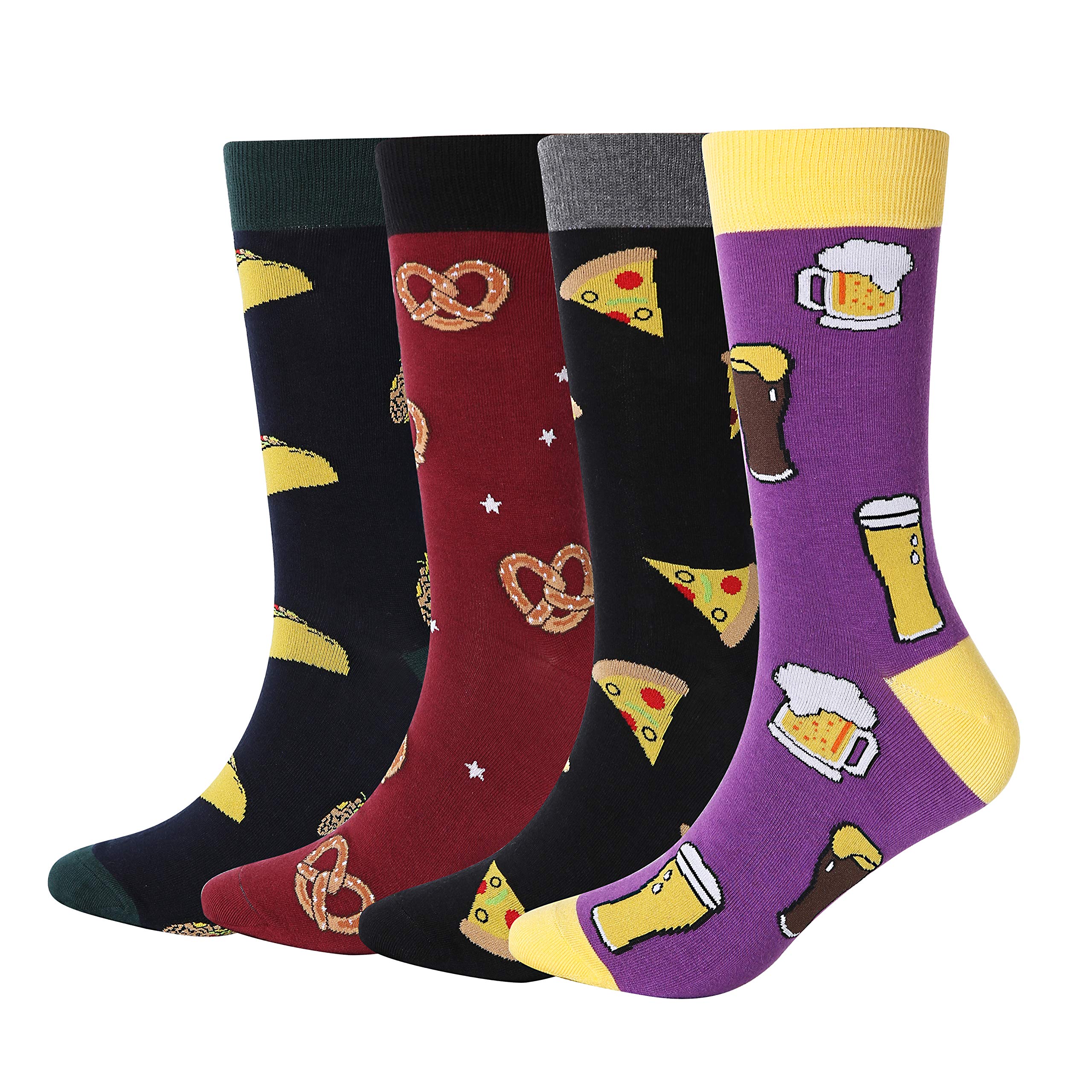 KONY4 Pack Men's Premium Cotton Colorful Fun Dress Crew Socks - Funky Novelty Striped Business Socks Gift for Men, Size 9-12