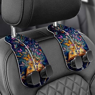 WOCOCN Purse Holder for Car, 2 Pack Heavy Duty Purse Hanger, Butterfly | PU Leather Car Seat Hooks for Purses and Bags, Cute Floral Headrest Organizer for Handbags & Backpacks