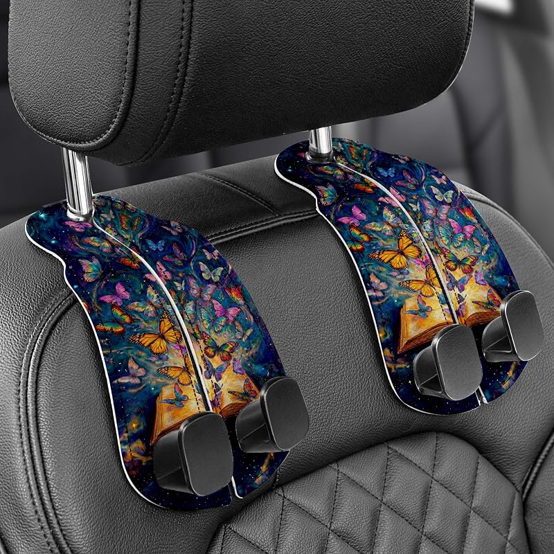 Gancho para Bolsa e Organizador de Encosto de Banco WOCOCN com Rotação 360° e Couro Sintético PU Book Butterfly A Kit com 2 Peças