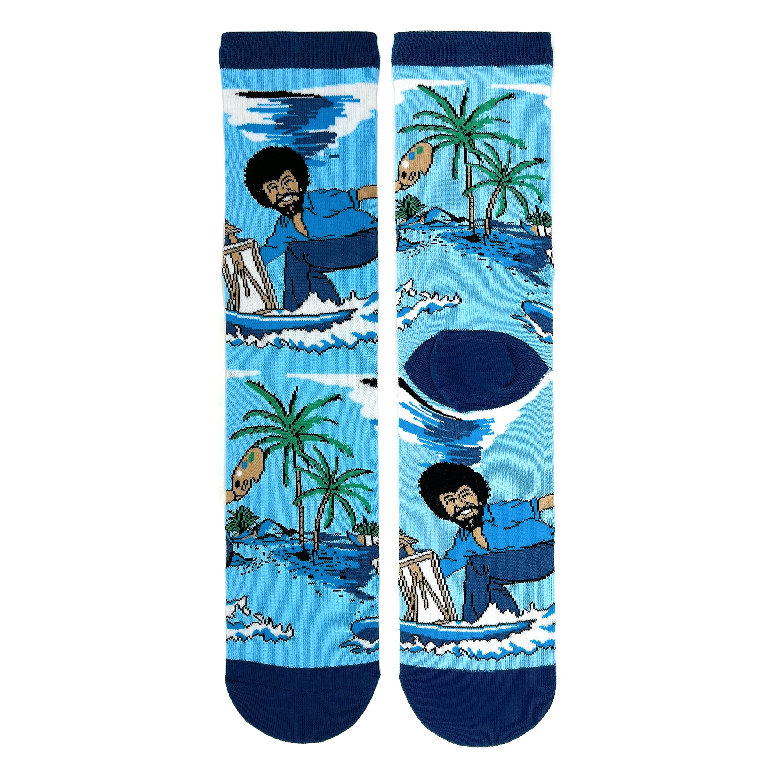 ooohyeah Women's Novelty Funny Bob Ross Crew Socks, Holiday Crazy Fun Dress Socks, Fits Shoe Size 5-10