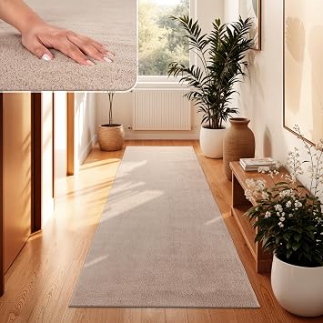 Paco Home Washable Rug for Living Room Bedroom Short-Pile Non-Slip Fluffy Soft Modern Rug Plain Pattern Size 60 x 100 cm Color Beige