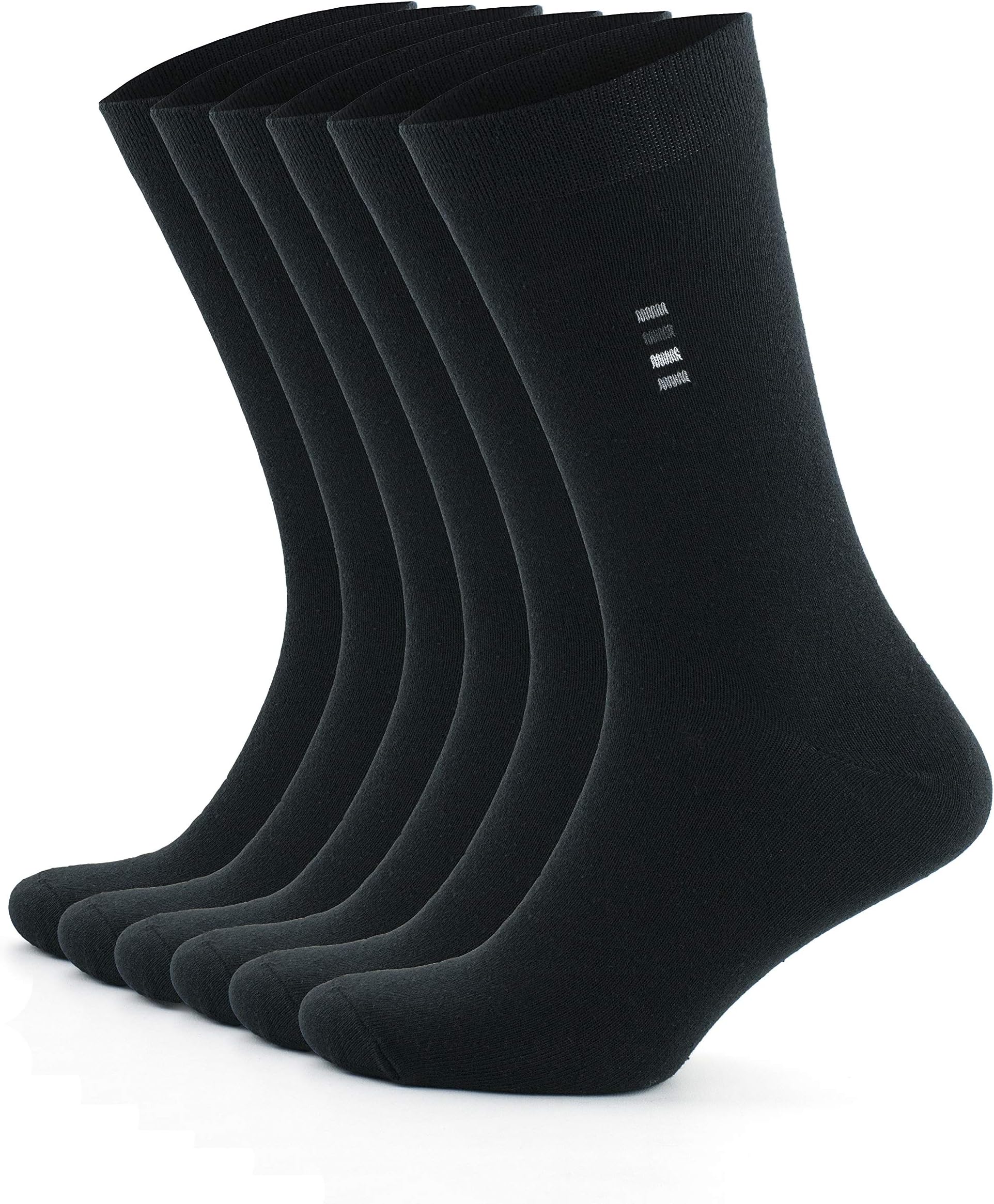 Men's Cotton Socks, 6 pairs multipack, breathable, reinforced heel and toe for business, formal and daily use. Black Grey Blue Dark grey UK size 6-8 and 9-11