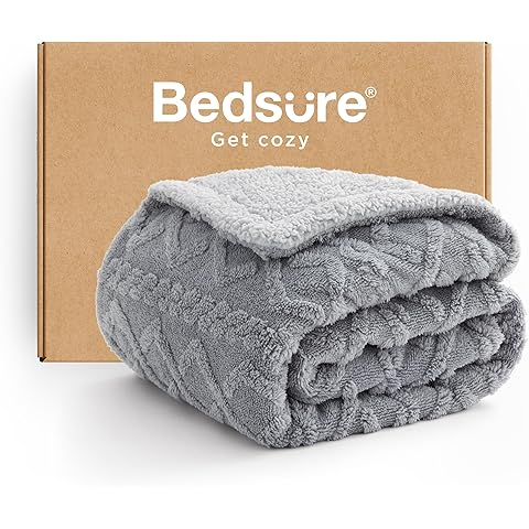 Bedsure Gentlesoft Sherpa Fleece Blanket Twin Size for Bed - Fluffy & Cozy Cable Jacquard Tufted for Women Gift, Thick and Warm Christmas Blanket for Winter, Grey, 60x80 Inches