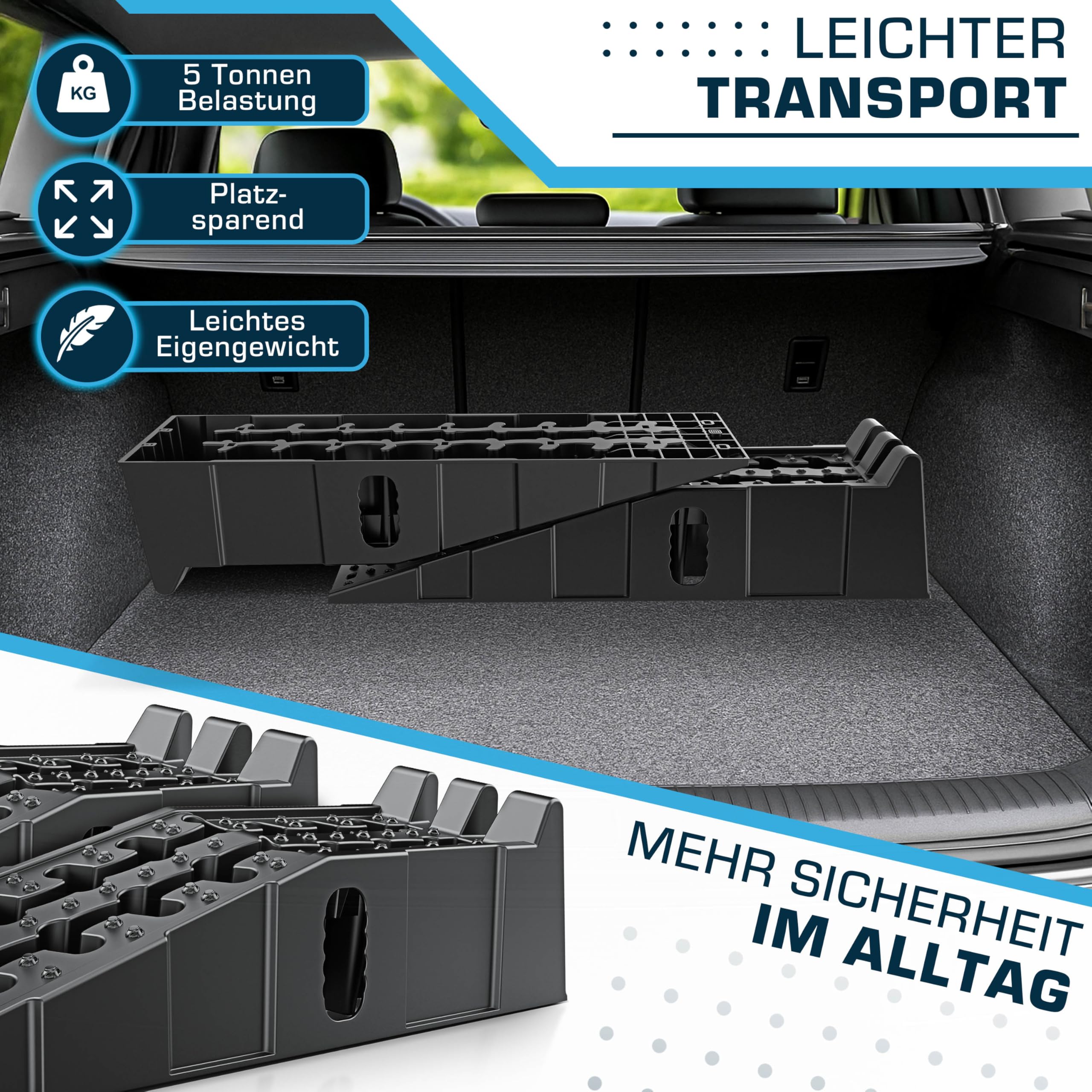Auffahrrampe PKW 2er Set | Hochbelastbare Auto Rampe bis 5 T | Auffahrhilfe & Einfahrt Rampe rutschfest für Wohnmobil, Anhänger, Garage, Werkstatt, Ölwechsel und Reparatur