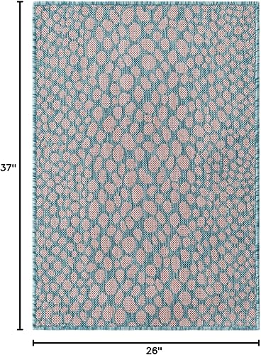 Miniatura 2 de Unique Loom Jill Zarin Jill Zarin Outdoor Collection - Alfombra para exteriores - Ciudad del Cabo (2' 2" x 3' 1" Rectangular, Rosa y AquaAzul Claro)