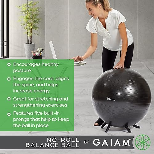 Miniatura 2 de Gaiam - Silla de bola de equilibrio, silla de oficina ergonómica sin rollo y silla de bola de yoga para escritorio de oficina en casa con guía de