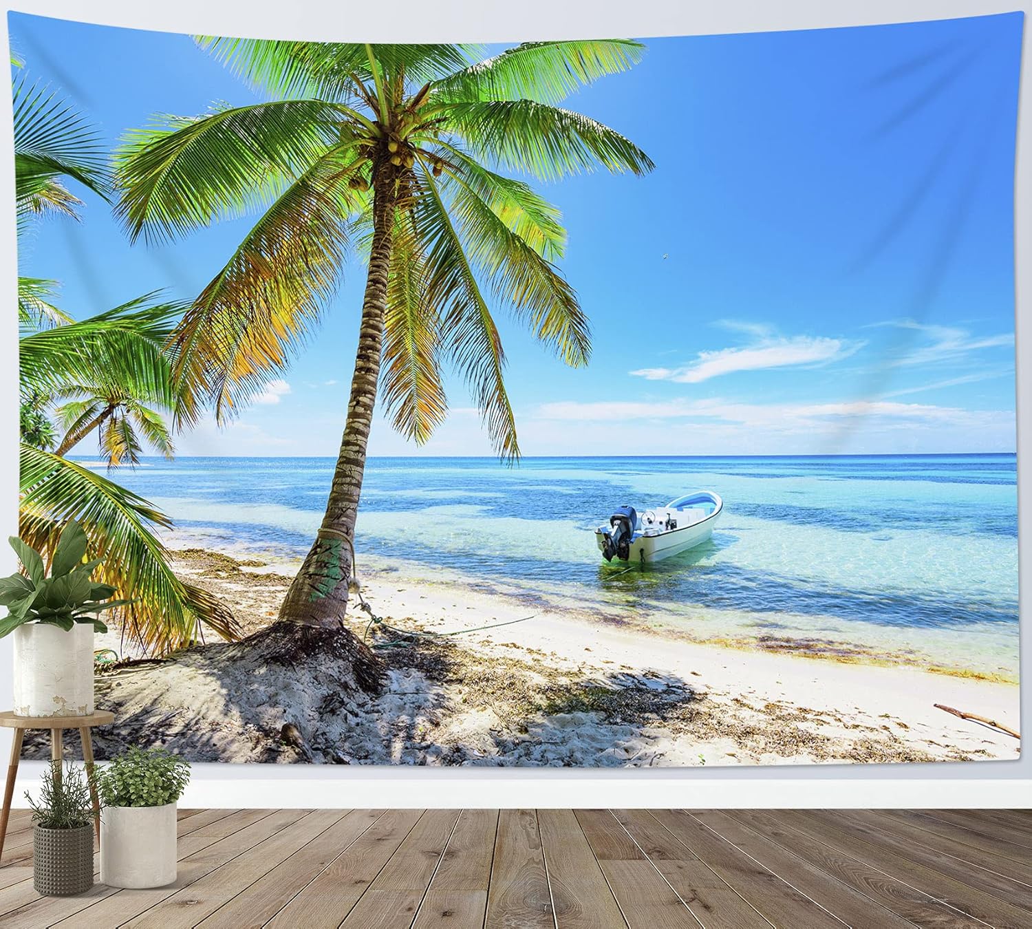 Amazon Co Jp Lb ビーチ風景タペストリー 海とヤシの木 おしゃれ壁掛け インテリア ファブリック装飾品 モダン 多機能 部屋 窓 カーテン 新居祝い 個性プレゼント 布 ブルー 0ｘ150cm ホーム キッチン