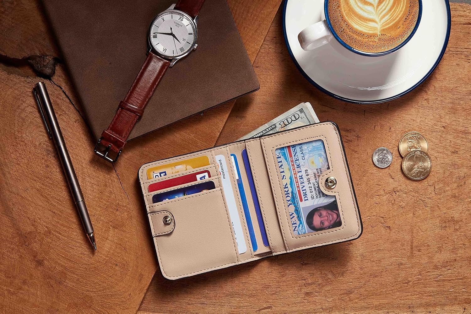 Gostwo Small Wallet for Women, Slim Bifold Credit Card Holder, Compact RFID Blocking Cash Wallet, Billfolds Thin Leather Zipper Pocket, Mini Wallet Gift for Ladies Teen Girls Travel with ID Window image 5