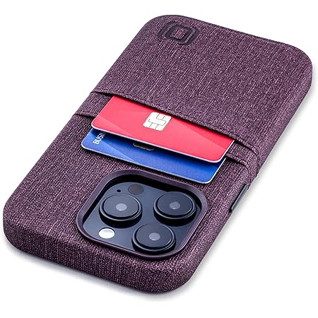 DockemCard Case for iPhone 14 Pro with Built-in Metal Plate for Magnetic Mounting & 2 Card Holder Pockets: Luxe M2 Wallet, Canvas Style Synthetic Leather (iPhone 14 Pro, Burgundy)