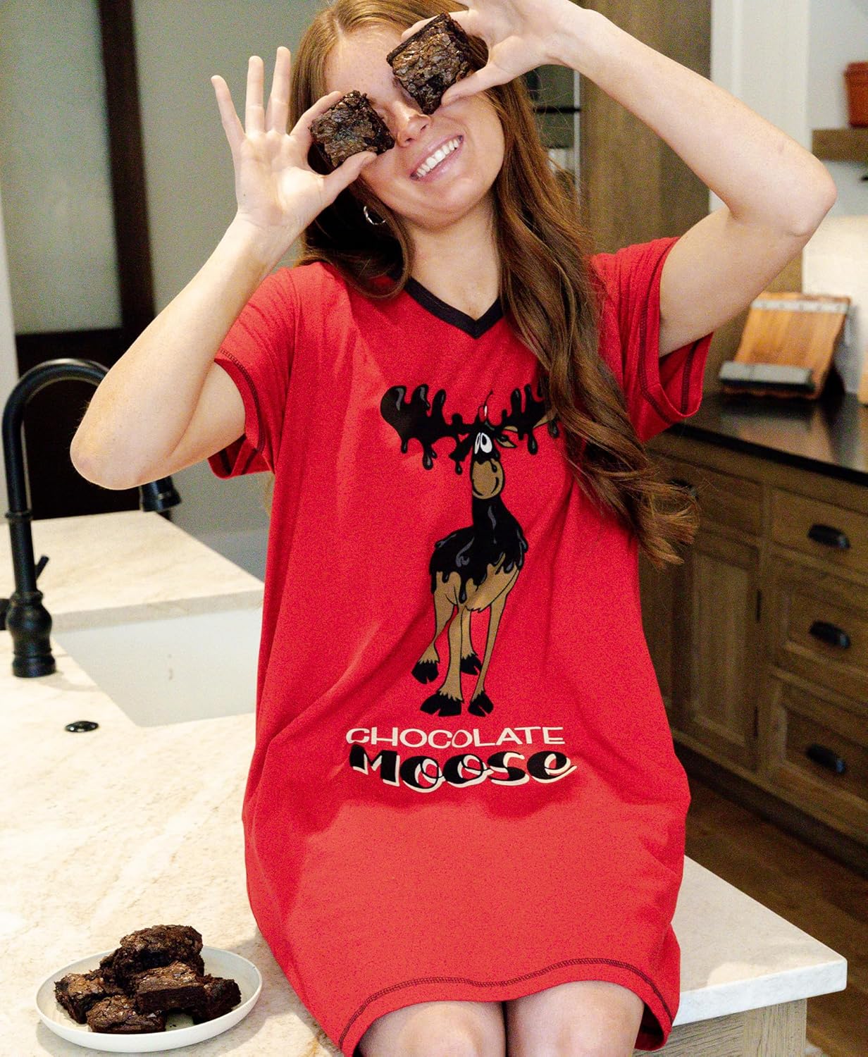 Lazy One Women's Nightgown, Funny V-Neck Sleep Shirt for Women, Bear & Moose Pajama Shirts - Image 3