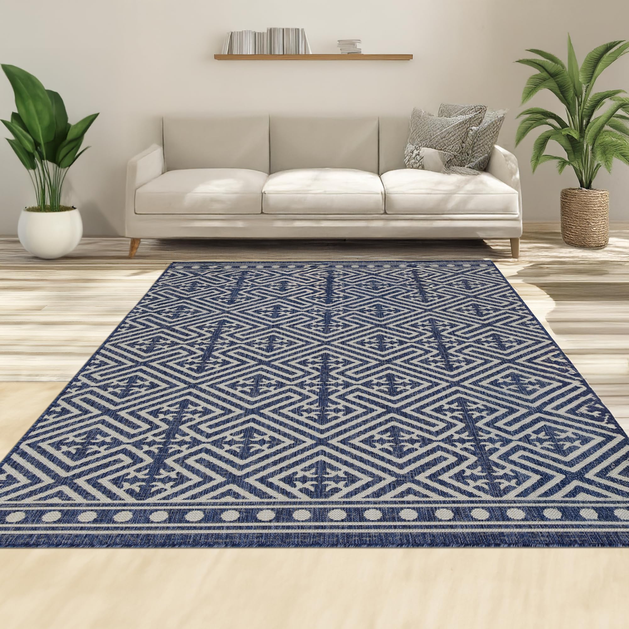 homeart Area Rugs – Durable, Stain-Resistant, Vibrant Geometric Design Carpets – Easy-Clean Rugs for Living Room, Kitchen, Entryway, or Bedroom – Medallion - D.Blue Cream - 80x150 cm