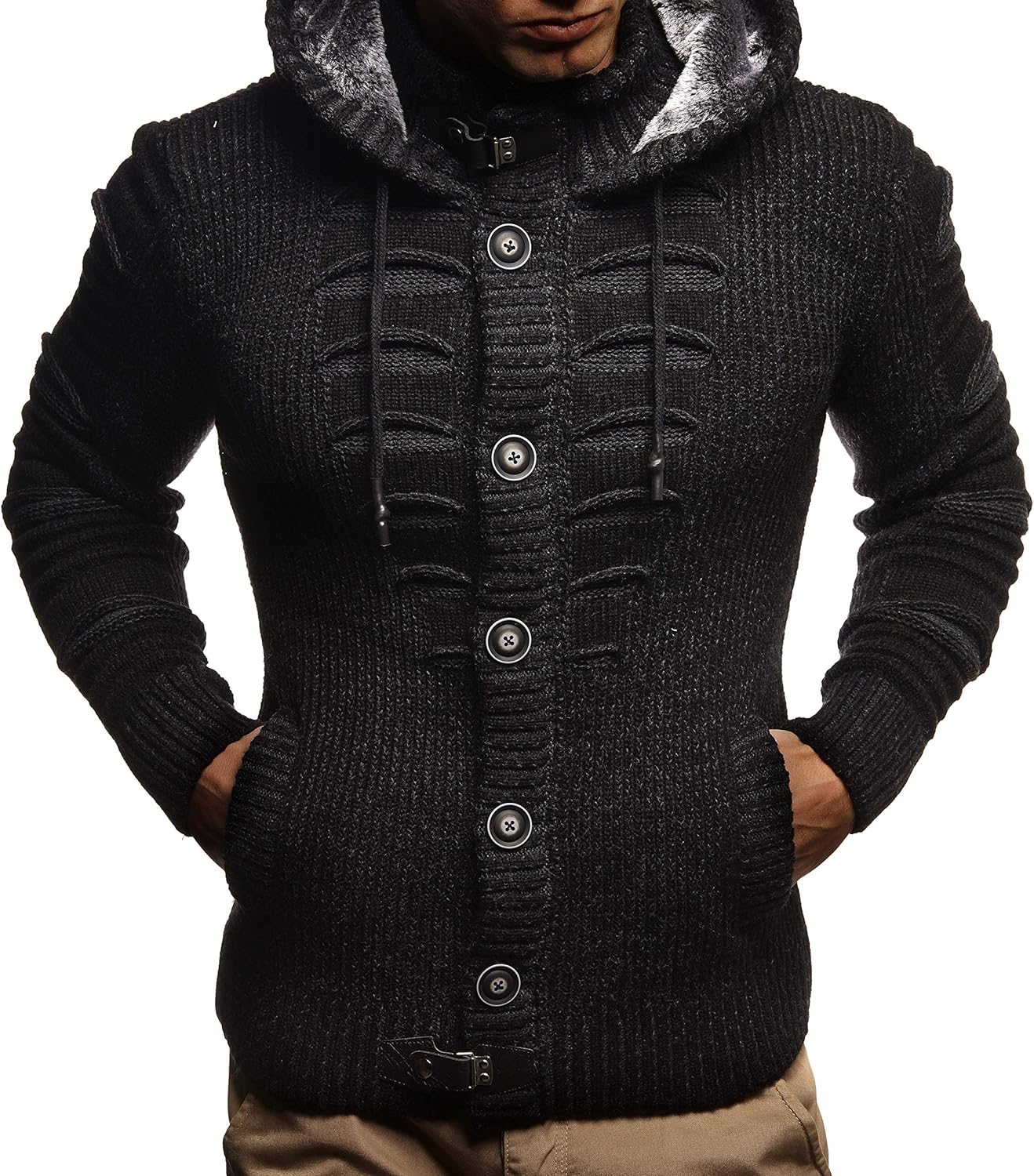 Leif Nelson Men's Stylish Knit Sweater With Buttons | Knitted Sweatshirt Pullover With Hood | Warm For Winter | LN5605 - Image 4